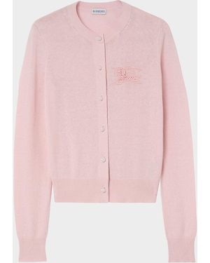 Burberry Ravella Crochet Ekd Crewneck Cardigan - Pink