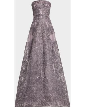 Naeem Khan Strapless Metallic Raffia Gown - Purple