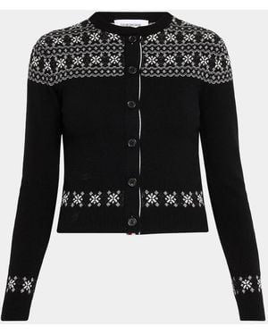 Thom Browne Icelandic Fair Isle Cashmere Crewneck Cardigan - Black