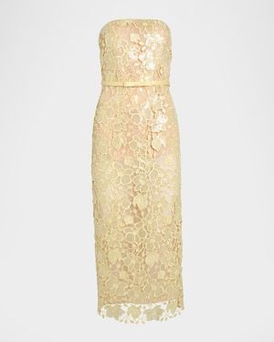 retroféte Rowen Sequined Lace Midi Dress - Metallic