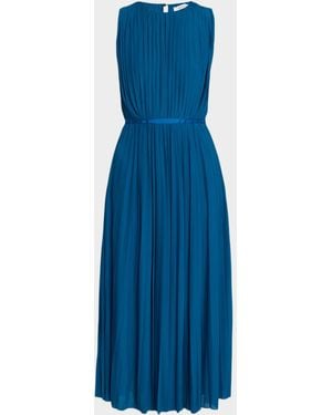 Max Mara Sleeveless Pleated Jersey Midi Dress - Blue
