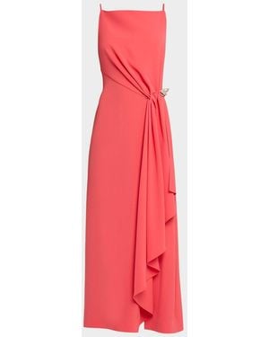 Lela Rose Fluid Crepe Pin Draped Midi Dress - Pink
