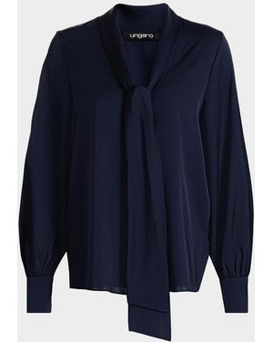 Emanuel Ungaro Ella Tie-Neck Silk Blouse - Blue