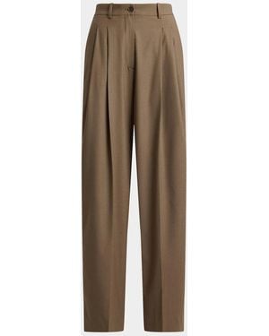 Ralph Lauren Clarice Wool-Blend Pleated Wide-Leg Pants - Natural