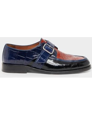 Marni Apos;S Crocodile-Embossed Leather Moccasins - Blue