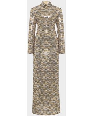 Rosetta Getty Sequined Long-Sleeve Gown - Natural