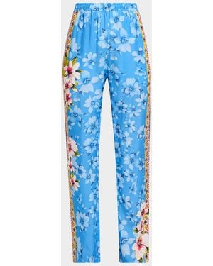 Johnny Was Kanni Side-Stripe Straight-Leg Pull-On Pants - Blue