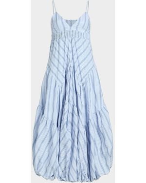 Cinq À Sept Evory Striped Cotton-Blend Midi Dress - Blue