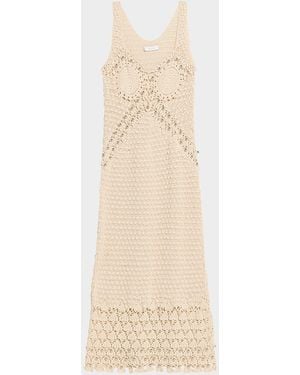 Rabanne Embellished Textured Crochet Knit Midi Dress - Natural