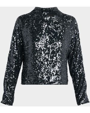 LAPOINTE Sequined Mock-Neck Long-Sleeve Blouse - Blue