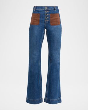 Ramy Brook Cindy Faux Suede Trim Flare Jeans - Blue