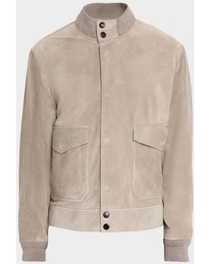 dunhill Apos;S Harrington Suede Snap-Front Blouson - Natural