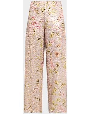 Alberta Ferretti High-Rise Pleated Silk Wide-Leg Pants - Natural