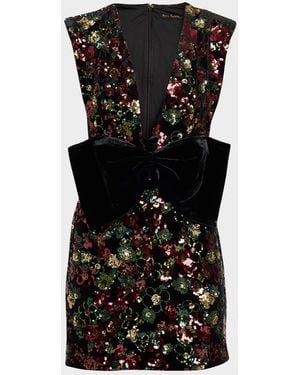 Ramy Brook Kimberly Plunging Floral Sequin Mini Dress - Black
