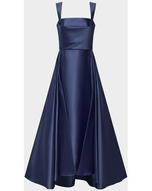 THEIA Zendaya Pleated High-Low Satin Gown - Blue