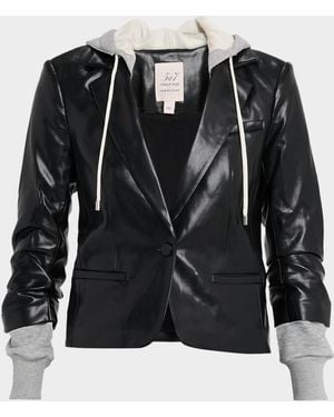 Cinq À Sept Hooded Vegan Leather Combo Blazer - Black