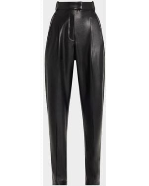 Michael Kors Dru Pleated Tapered Faux Leather Pants - Black