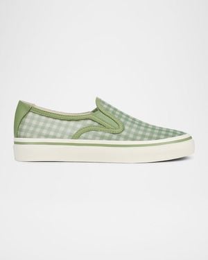 Vince Blair Gingham Canvas Slip-On Sneakers - Green