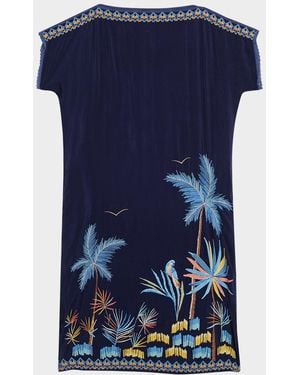 Johnny Was Palm Beach Embroidered Midi Shift Dress - Blue