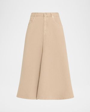 Brunello Cucinelli Denim Fit-&-Flare Midi Skirt - Natural