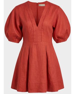 Nicholas Josefa Pleated Lace-Inset Mini Dress - Red