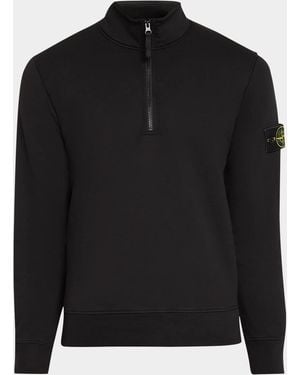 Stone Island Felpa Cotton Quarter-Zip Jacket - Black