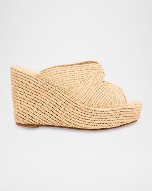 Carrie Forbes Lilou Raffia Platform Wedge Mules - Natural