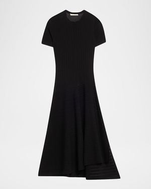 Jason Wu Short Sleeve Pointelle Asymmetric Dress - Black