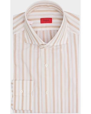 Isaia Cotton Spread Collar Multi-Stripe Dress Shirt - White