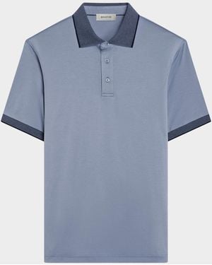 Bugatchi Apos;S Contrast Collar Cotton Polo Shirt - Blue