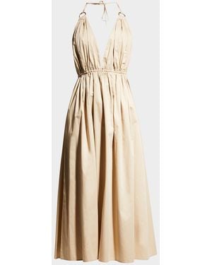 Zeynep Arcay Helen Plunging Halter Cotton Midi Dress - Natural