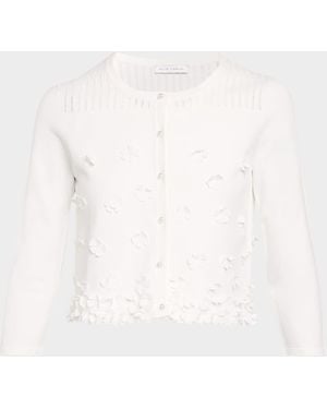 Tahari The Alana Floral Applique Knit Cardigan - White