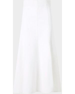 Akris Punto High-Waist Front Pleat Stretch Denim Midi Skirt - White