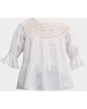 Merlette Sol Puff-Sleeve Eyelet Top - White