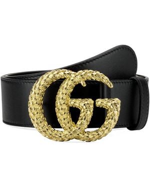 Gucci Leather Belt W/ Textured Double G Buckle - Black