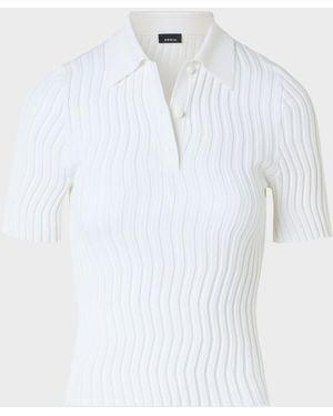 Akris Zigzag Rib Knit Short-Sleeve Polo Sweater - White