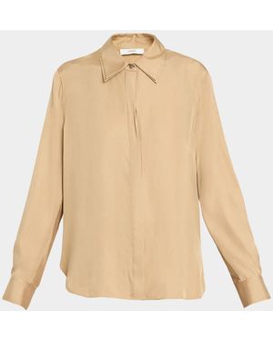 Vince Double Collar Silk-Blend Shirt - Natural