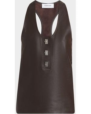 Ferragamo Toggle Nappa Leather Racerback Tank Top - Brown