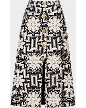 Smythe Floral Graphic A-Line Midi Skirt - White