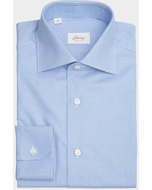Brioni Cotton Micro-Houndstooth Dress Shirt - Blue