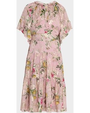 Kobi Halperin Chase Tiered Floral-Print Fil Coupe Dress - Pink