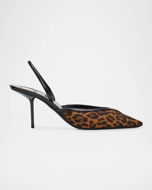 Saint Laurent 75Mm Leopard Grosgrain Slingback Pumps - Metallic