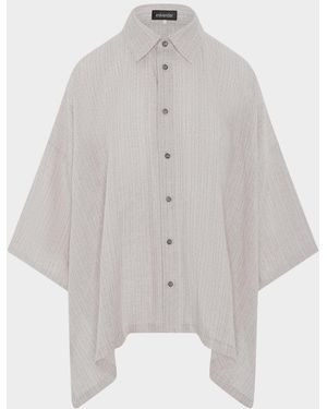 Eskandar Metallic Linen Dps Short Sleeve Shirt With Collar - White
