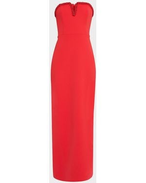 Aidan Mattox Strapless Beaded Crepe Column Gown - Red