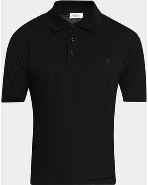 Saint Laurent Apos;S Cotton Pique Cassandre Polo Shirt - Black