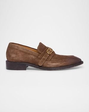 Versace Apos;S Suede La Medusa Buckle Loafers - Brown