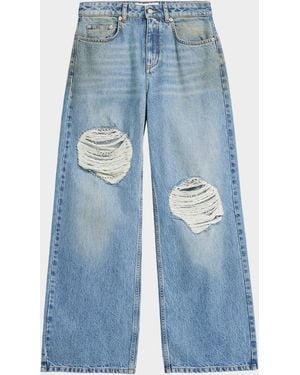 Area Crystal Fray Relaxed-Leg Jeans - Blue