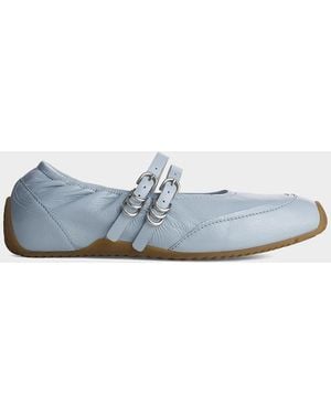 Rag & Bone Emilee Metallic Leather Mary Jane Ballerina Flats - Blue