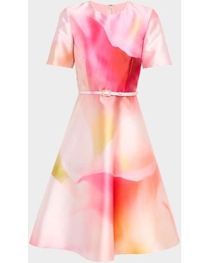 Prabal Gurung Floral-Print Twill Belted Short-Sleeve Dress - Pink