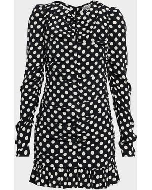 Essentiel Antwerp Jast Ruched Polka Dot Mini Dress - Black